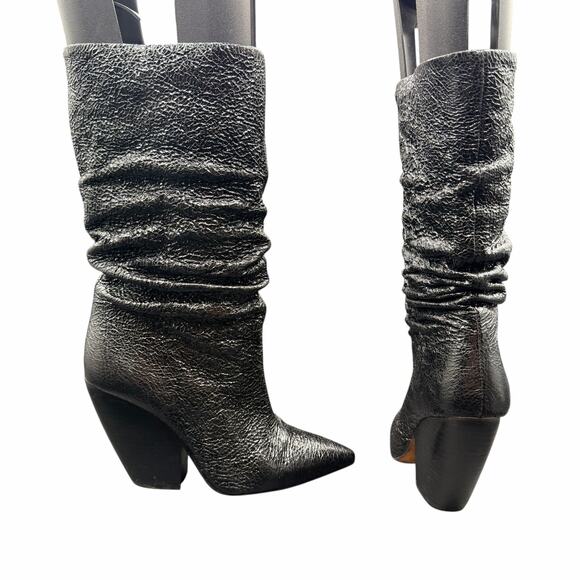 IRO Shoes - IRO Elektro Metallic Black Leather Slouch Cone Heel Boots Size 36 us 6